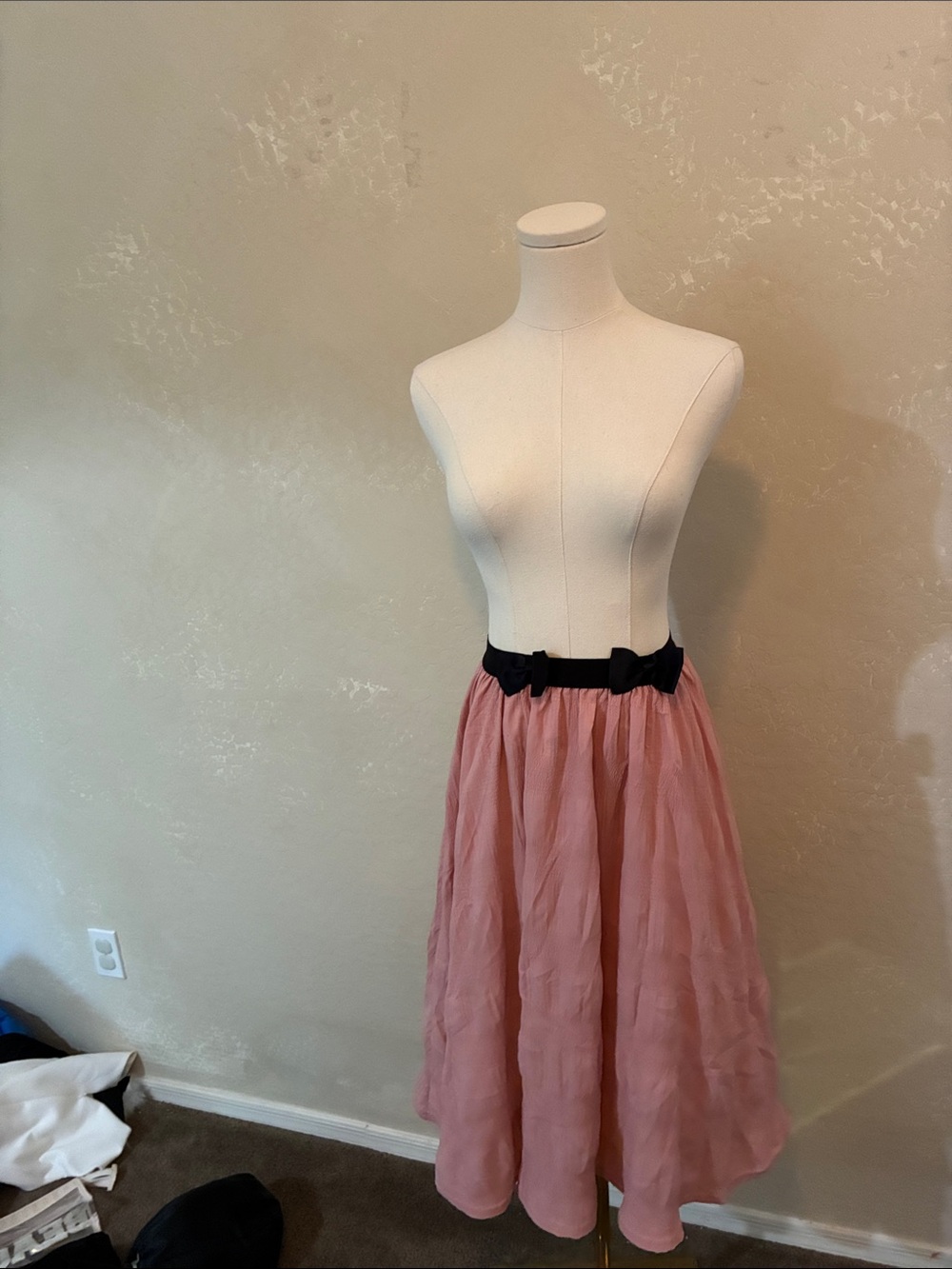 Girls Pink Midi Skirt with Black Waistband